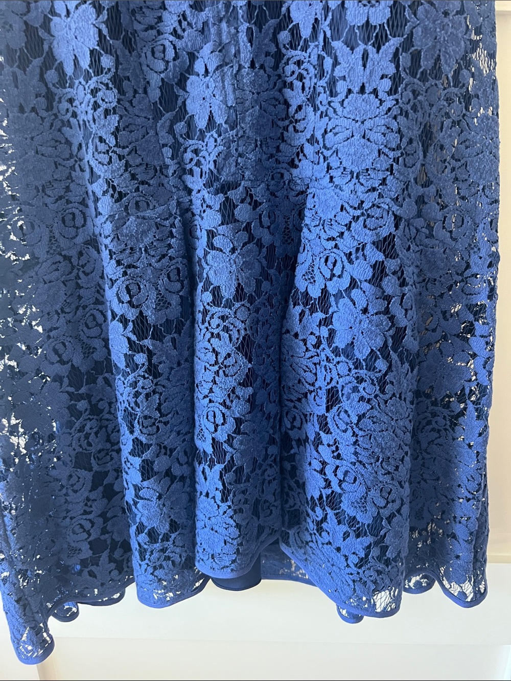 Rebecca Taylor Royal Blue Floral Lace Midi Dress with Black Waist Accents - Picture 4 of 6